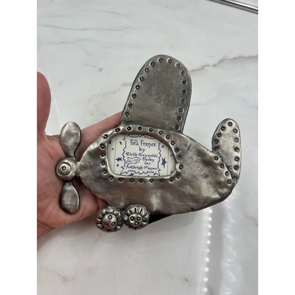 Ashleigh Manor Folk Frames Airplane Photo Frame Ruth Reynolds Darby Pewter Tone